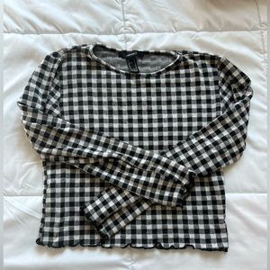 Gingham Long Sleeve Crop Top